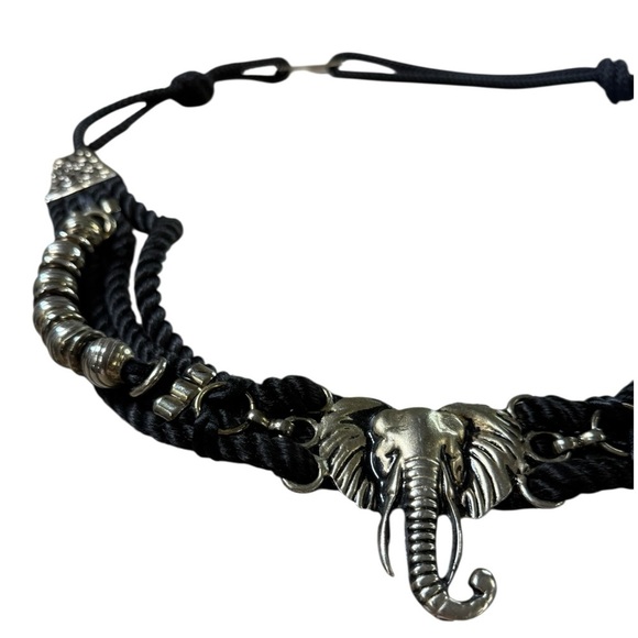 Elephant Statement Rope Belt 38” Length Black Silver Festival Boho - Picture 7 of 8